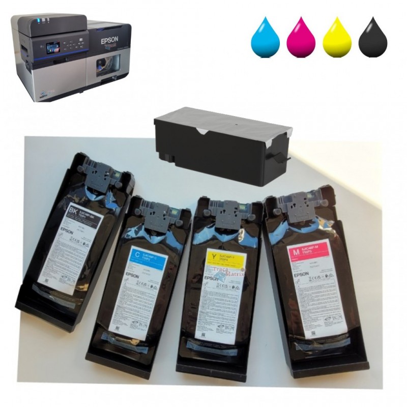 Encres pigmentées pour imprimante d'étiquettes couleur Epson C8000e Encres pigmentées pour imprimante d'étiquettes couleur Epson C8000e